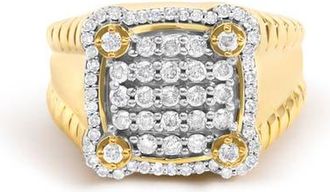 House of Brilliance Mens 14K Yellow Gold Plated Sterling Silver 1.0 Cttw Diamond Square Motif Band Ring in Yellow Gold Over Silver at Nordstrom, Size