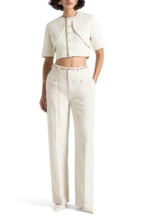 Mani&egrave;re De Voir Alba Tweed Mock Neck Curve Detailing Top in Cream at Nordstrom, Size 12
