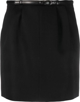 Saint Laurent belted tailored wool skirt - women - Silk/Wool - 42 - Black