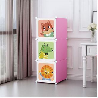 Trade Shop Trade Shop - Armario Modular Para Ni&ntilde;os A 3 Compartimentos Con Un Cubo M&oacute;vil Con Puertas Decoradas - Rosa