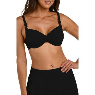 La Blanca Island Twist Front Underwire Bikini Top in Black at Nordstrom, Size 16