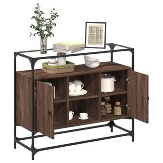Berkfield Home Sideboard with Glass Top Brown Oak 98x35x81 cm Engineered Wood | Size: 98 x 35 x 81 cm