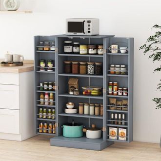 Costway Credenza da Cucina, Mobile da Cucina Moderno con 6 Ripiani Regolabili, per Cucina, Sala da Pranzo e Soggiorno, 60 x 40 x 120 cm (Grigio)
