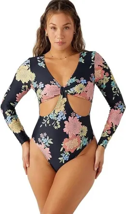 O'Neill Kali Swimsuit Womens Black Floral Cutout One Piece Beach DDR2706