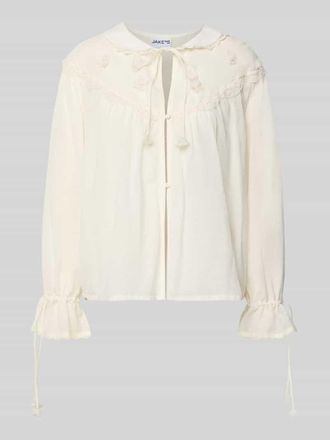 Jake*s Casual Relaxed Fit Bluse mit Spitze und Schn&uuml;rung in Beige, Gr&ouml;&szlig;e 34