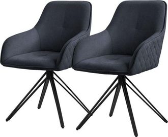 ML Design Ml-design - Set 2x Silla De Comedor Giratoria Con Respaldo Y Reposabrazos Asiento Antracita De Tela Tejida Tapizado Con Patas De Metal Sill&oacute;n Dise&ntilde;o E