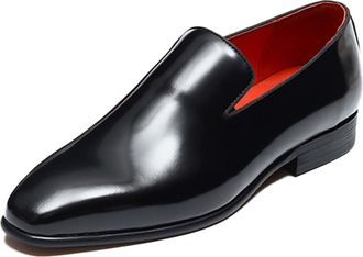 Generic Mens Patent Leather Business Formal Shoes Slip on Wedding Dress Shoes Low Block Heel Comfort Loafers,Black,8.5 UK