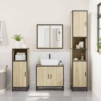 Berkfield Home Durable Bathroom Mirror Cabinet Sonoma Oak 65x20x60 cm Engineered Wood in Light Beige | Size: 65 x 20 x 60 cm