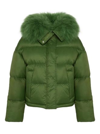 Yves Salomon lambshearlking-trimmed puffer jacket - women - Lamb Shearling/Polyamide/Duck Down/Duck Feathers - 36 - Green