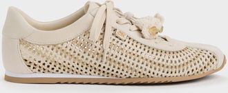 Charles & Keith Jace Crochet & Suede Flower Sneakers