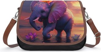 Generic Cute Elephant with Flower Crossbody Bag Womens Handbag PU Message Bags Shoulder Purse with Adjustable Strap