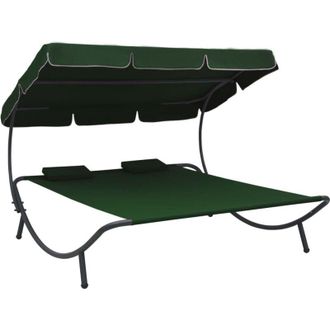 vidaXL vidaXL Lettino Prendisole con Baldacchino e Cuscini Verde