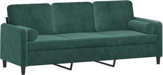 vidaXL Sof&aacute; De 3 Plazas Con Cojines Terciopelo Verde Oscuro 180 Cm Vidaxl