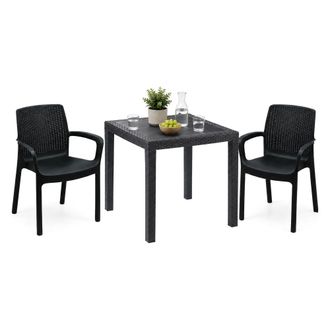 Dmora Set Sala De Estar Exterior Matali, Sal&oacute;n Outdoor 2 Asientos, Mesa Hecho En Italia, Impermeable, Negro Antracita