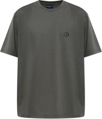 Giorgio Armani T-shirt met geborduurd logo - Heren - T-shirts - Grijs - M - Katoen - Tops