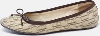 Carolina Herrera Cream Monogram Canvas Bow Cap Toe Ballet Flats