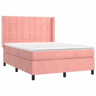 vidaXL Cama Box Spring Colch&oacute;n Y Led Terciopelo Rosa 140x200 Cm Vidaxl