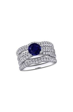 Delmar Set of 3 Sterling Silver Lab Grown Blue Sapphire & White Sapphire Stackable Rings at Nordstrom Rack, Size 5