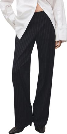 Mango Pinstripe Pull-On Wide Leg Pants in Navy at Nordstrom, Size Medium