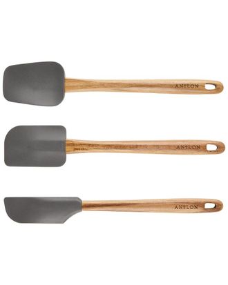 Anolon 3Pc Teak & Silicone Spatula Set