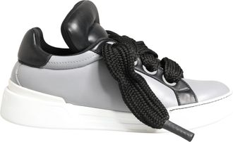 Dolce & Gabbana Gray Leather Low Top Lace Up Sneakers Mens Shoes (Pre-Owned)