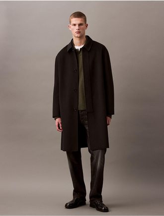 Calvin Klein Mens Double Faced Wool Blend Car Coat - Black - XL