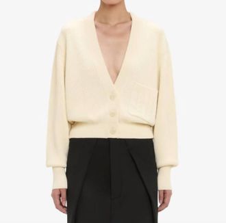 Victoria Beckham Cable Pocket Cardigan In Ivory