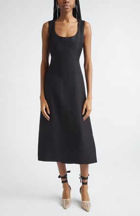 Jacquemus Tablier Linen Blend Midi Dress in Black at Nordstrom, Size 12 Us