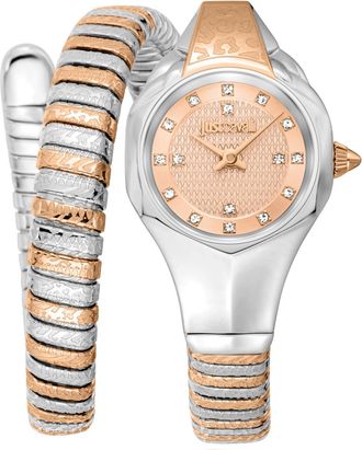 Just Cavalli Womenss Snake Watch, Two Tone Silver & Rose Gold Color Case, Rose Gold dial, two toned Stainless Steel Bracelet