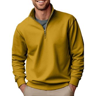 Generic Mens Sweatshirt | 1/4 Zipper Fleece Pullover | Lapel Golf Sweatshirt | Solid Color Long Sleeve Sweatshirt Thicken Warm Workout Sweatshirt Stand Collar