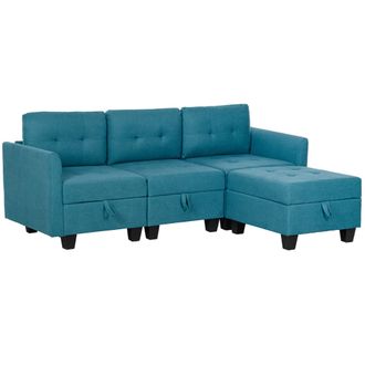 HOMCOM Convertible Modular Sectional Sofa w/ Storage Wood Frame - Light Blue | TJ Hughes Dark Grey