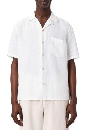 AllSaints Tri Embroidered Linen Camp Shirt in Ecru at Nordstrom, Size Xx-Large