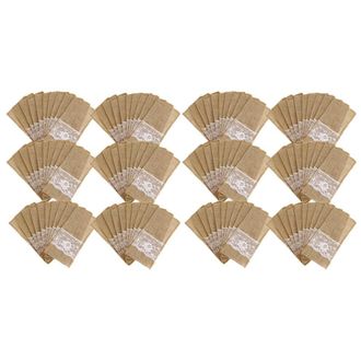 OEM 150 Piezas De Estuches De Arpillera Con Encaje Para Cubiertos, Vajilla R&uacute;stica Para Bodas, Porta Cuchillos Y Tenedores, Bolsa De Arpillera De Yute Par