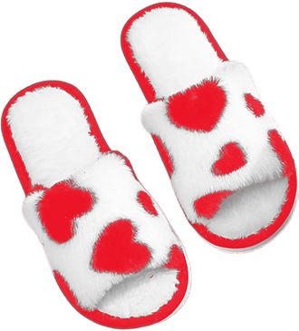 Generic Ladies Slippers Cozy Open Toe Indoor Shoes Soft Fleece Comfortable Loafers For Home Wear Heart Pattern Design Slippers For Women(Red, 7-8)
