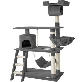 TecTake &Aacute;rbol rascador para gatos, postes de sisal, antivuelco, 141cm, gris