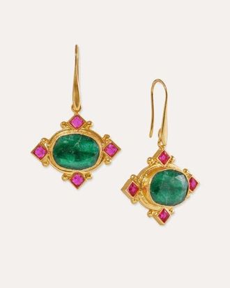 Ottoman Hands Raina Emerald And Pink Crystal Drop Earrings in Gold at Nordstrom