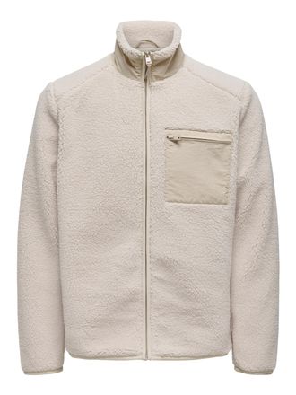Only & Sons Strickfleecejacke ONLY & SONS ONSDALLAS LIFE SHERPA JACKET OTW VD, Herren, Gr. XL, beige (silber lining), Web, Obermaterial: 100% Polyester, unifarben