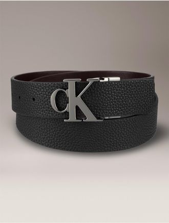 Calvin Klein Mens Monogram Logo Plaque Pebble Belt - Black - XL