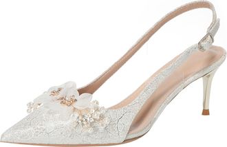 Generic Women Pointed Toe Stiletto High Heels 10CM White Tulle Blossoms Diamonds Pearls Wedding Evening Party-Numeric_6_Point_5