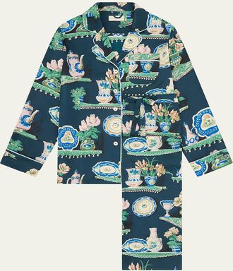 Olivia Von Halle Lila Giotto Ceramic-Print Silk Pajama Set