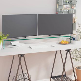 Berkfield Home TV Stand/Monitor Riser Glass Clear 120x30x13 cm | Size: 120 x 30 x 13 cm