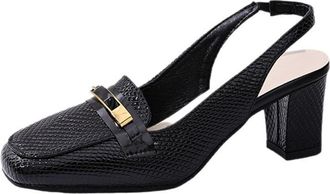 Generic Womens Metal Chain Decor Closed Square Toe Slingback Pumps Shoes Summer Casual Party Dress Slip On Sandals (Black,7.5)