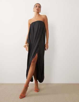 Asos Vestito lungo a fascia in modal blu navy a bolle