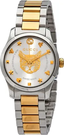 Gucci G-Timeless Quartz Silver Dial Two-tone Ladies Watch YA126596