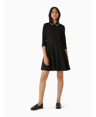 Kate Spade New York Womens Embellished Collar Ponte Dress - Black viscose - Size X-Small