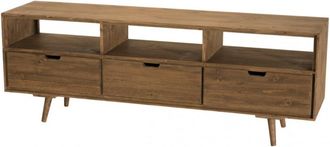 Macabane Mueble TV de madera de abeto marrón con 3 cajones y 3 estantes