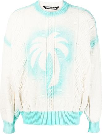 Palm Angels logo-print knitted sweatshirt - men - Polyamide/Cotton/Polyester - M - White