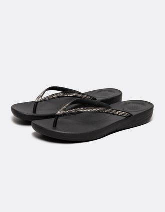 FitFlop Womens FitFlop IQushion Sparkle Womens Flip-Flop - Black 001 - Size: 6