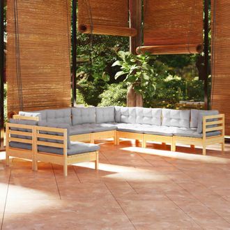 vidaXL Juego De Muebles De Jard&iacute;n 9 Pzas Y Cojines Madera Maciza Pino Vidaxl