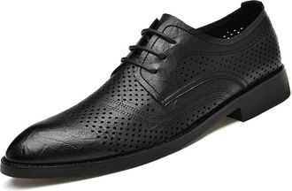 Generic Oxford Shoes for Men Lace Up Pointed Toe Derby Shoes Vegan Leather Block Heel Rubber Sole Non Slip Resistant Anti-Slip Party(Black Hollow Out,7.5 UK)